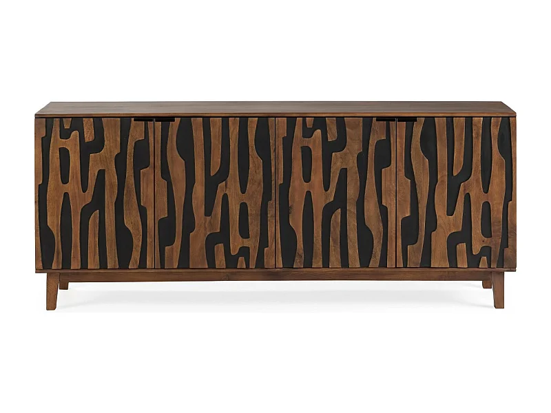 Buffet 4 portes en bois de manguier sculpté 190 cm - Vesper
