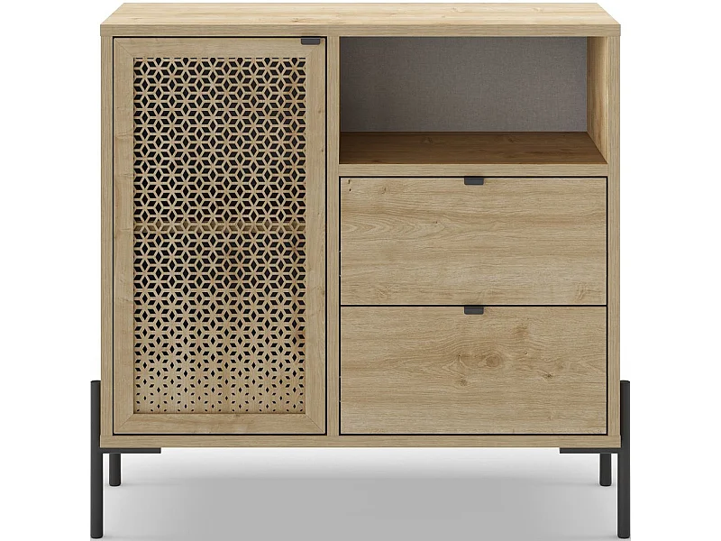 Buffet 1 porte 2 tiroirs effet chêne 84 cm - Corto