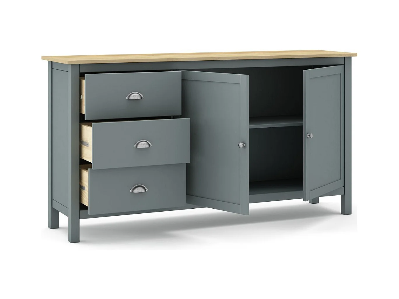 Buffet 2 portes 3 tiroirs en bois massif vert kaki 150 cm- Macha