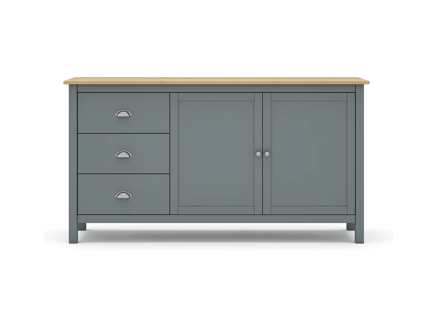 Buffet 2 portes 3 tiroirs en bois massif vert kaki 150 cm- Macha