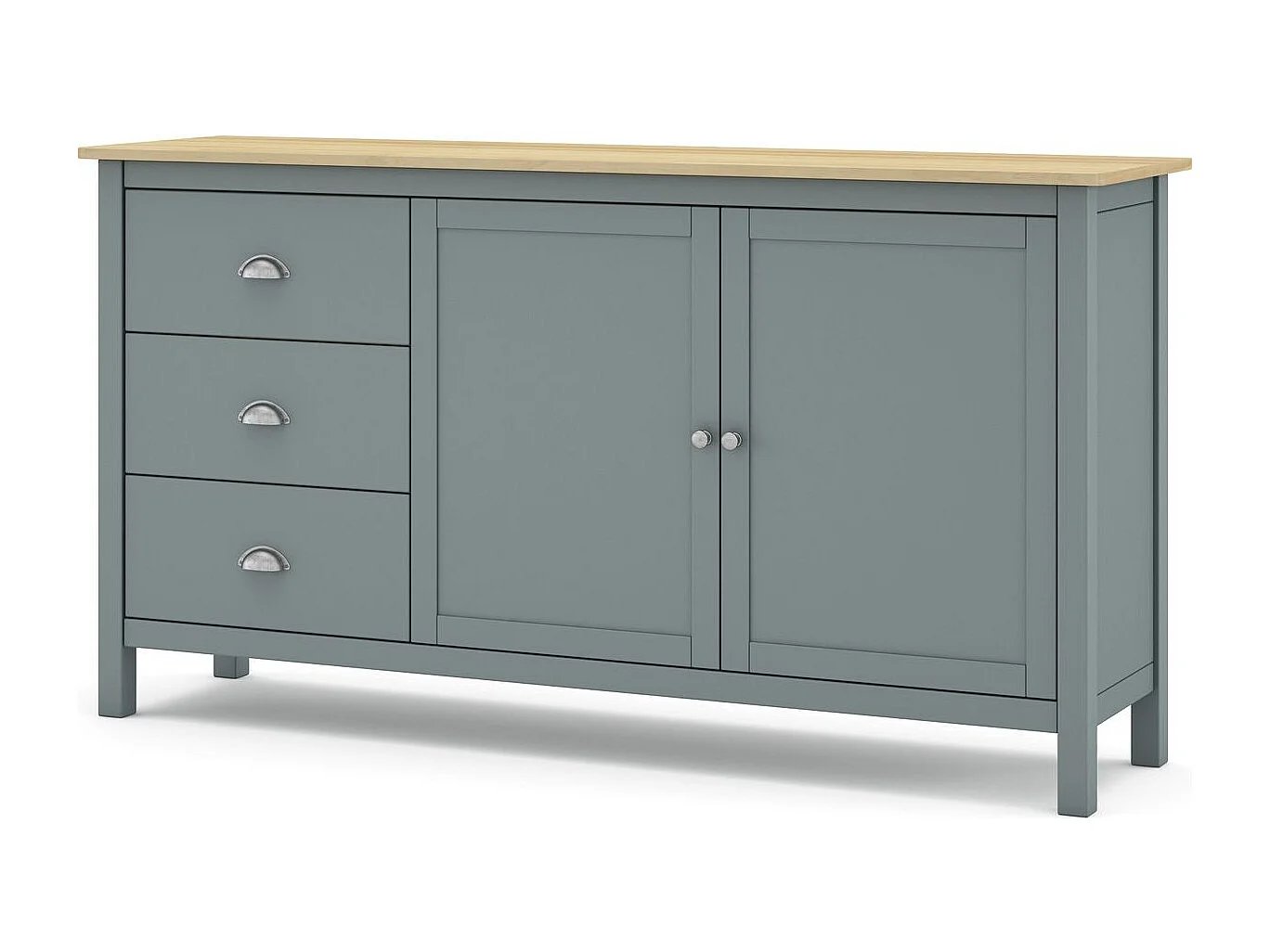 Buffet 2 portes 3 tiroirs en bois massif vert kaki 150 cm- Macha