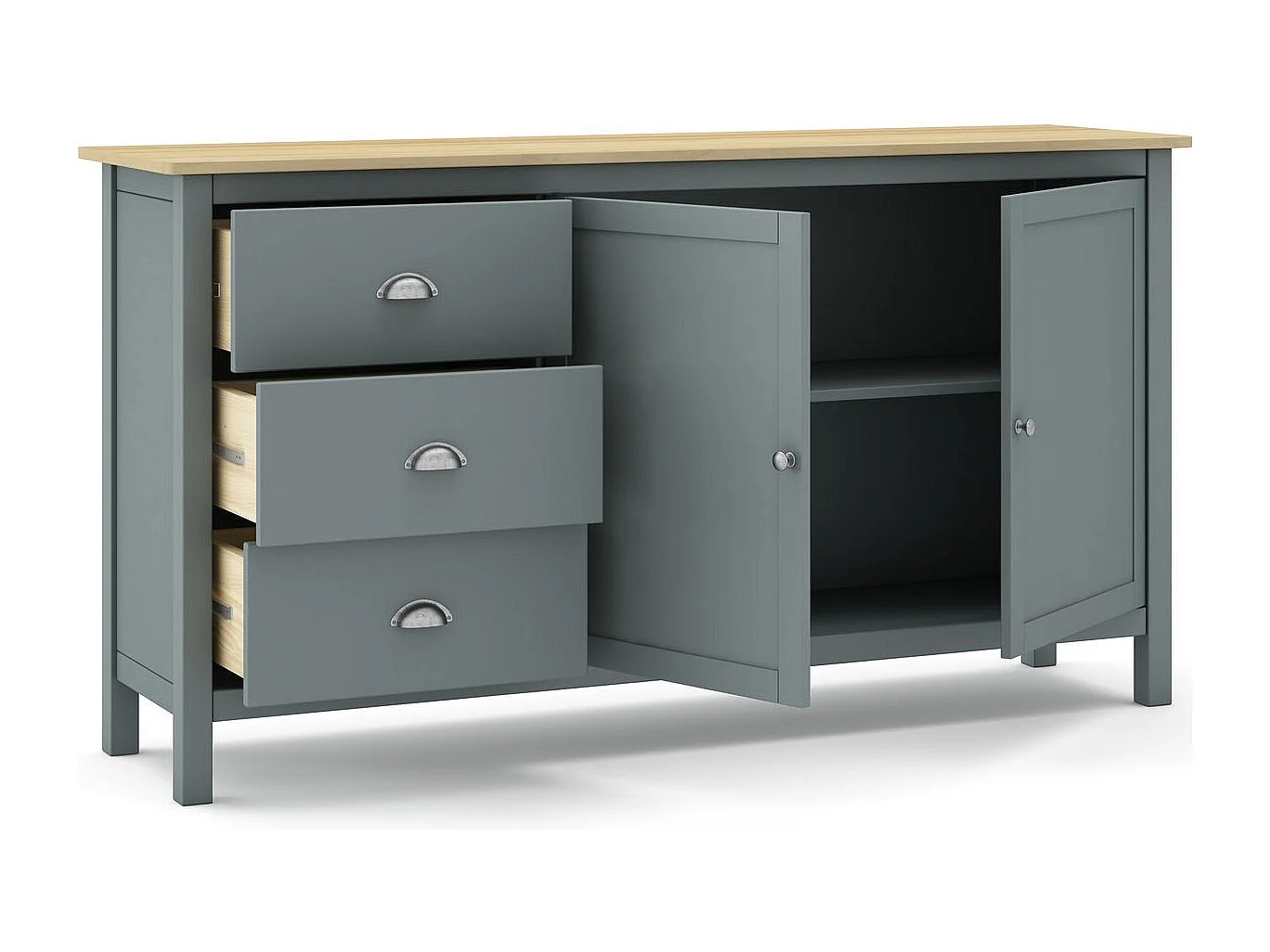 Buffet 2 portes 3 tiroirs en bois massif vert kaki 150 cm- Macha