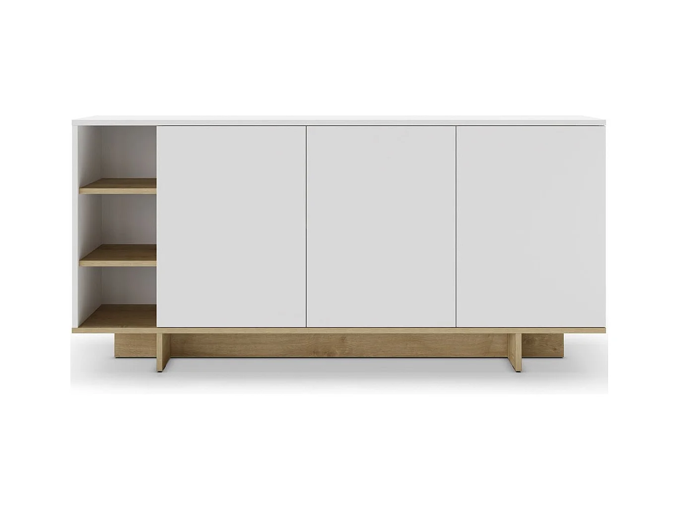 Buffet 3 portes blanc et décor chêne 170 cm - Alicia