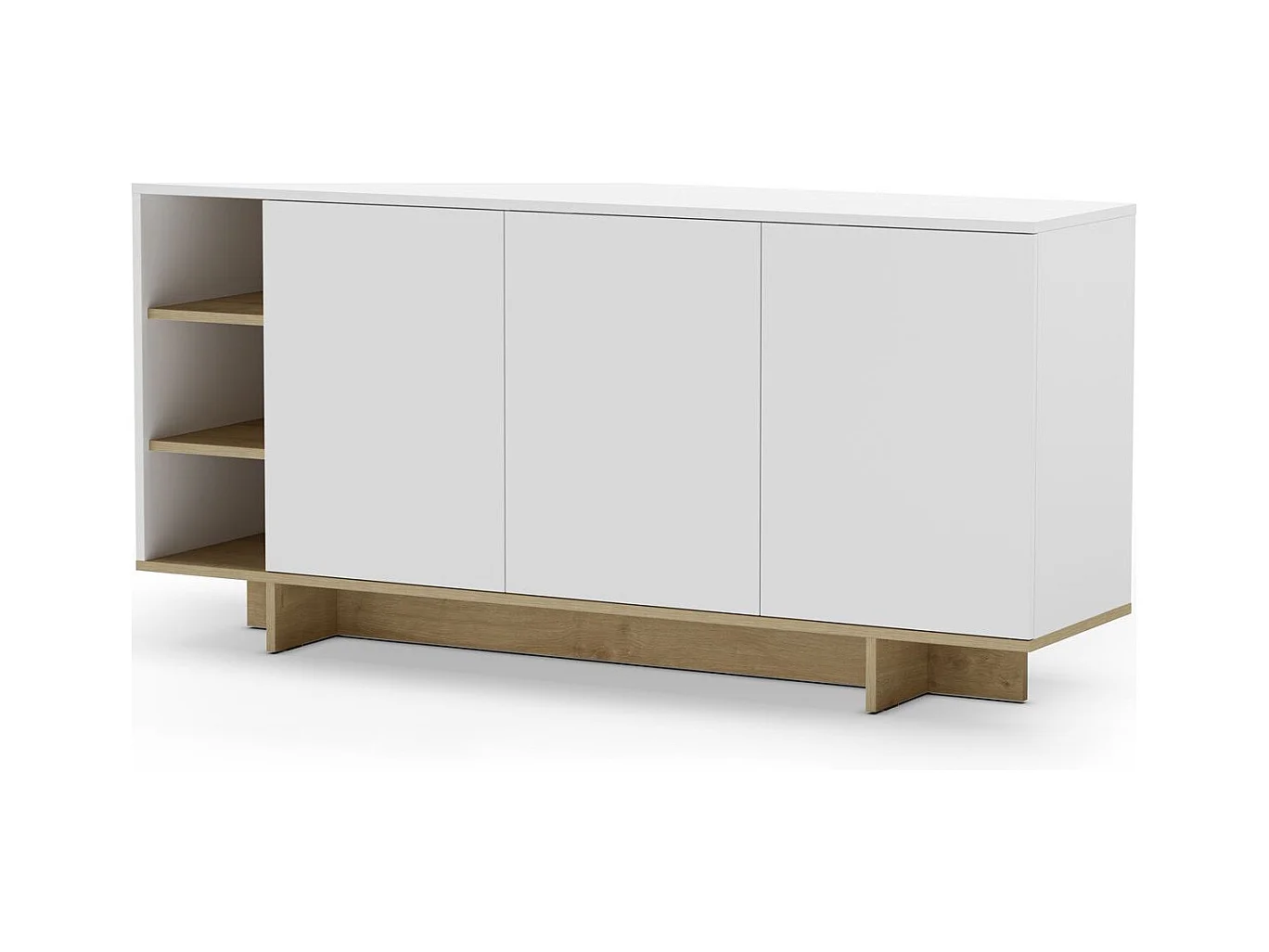 Buffet 3 portes blanc et décor chêne 170 cm - Alicia