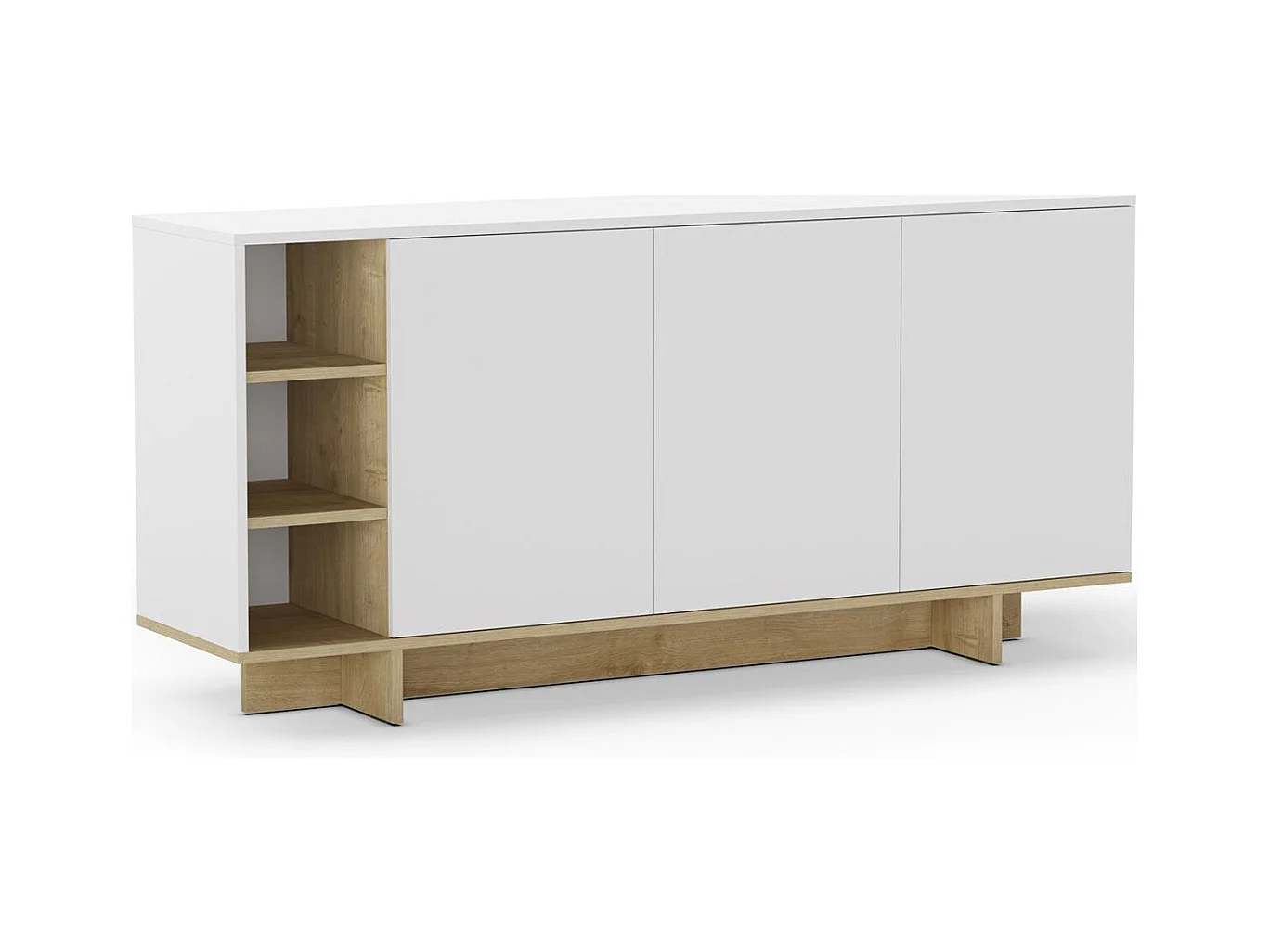 Buffet 3 portes blanc et décor chêne 170 cm - Alicia