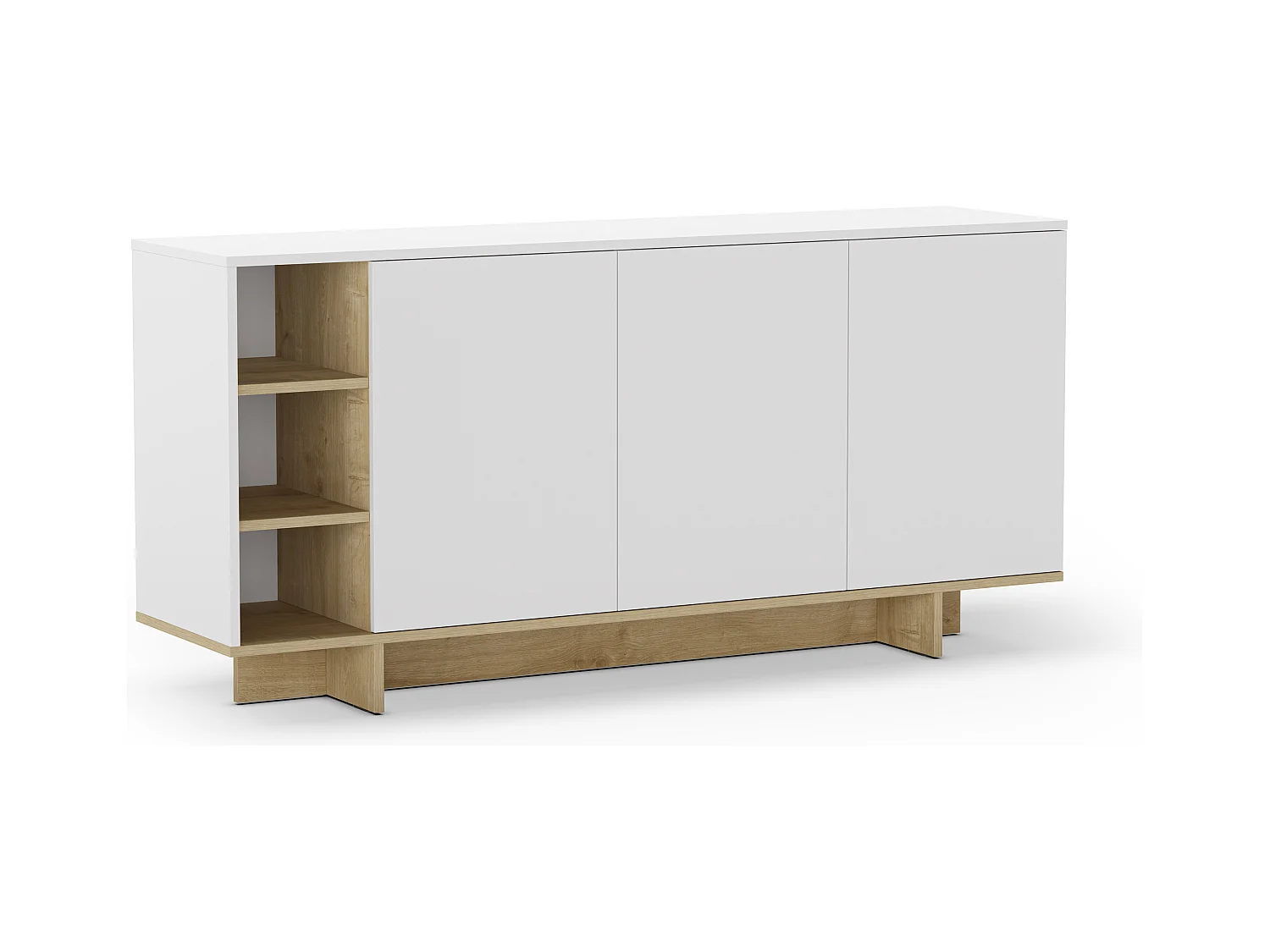 Buffet 3 portes blanc et décor chêne 170 cm - Alicia