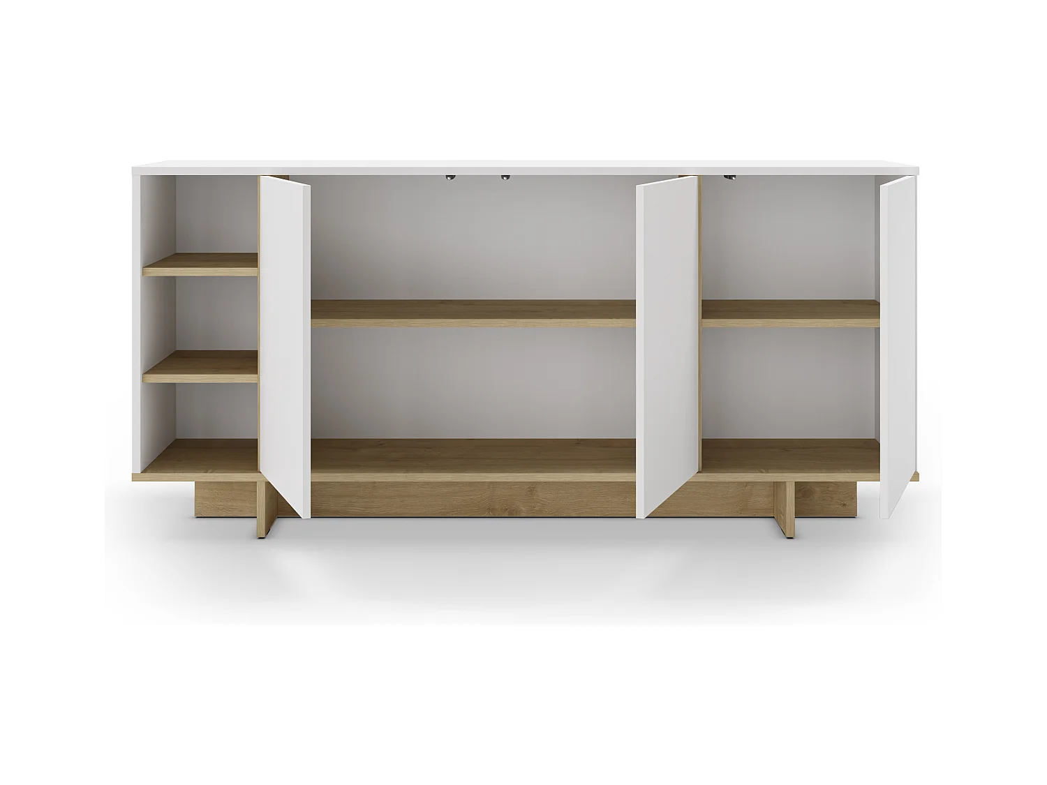 Buffet 3 portes blanc et décor chêne 170 cm - Alicia