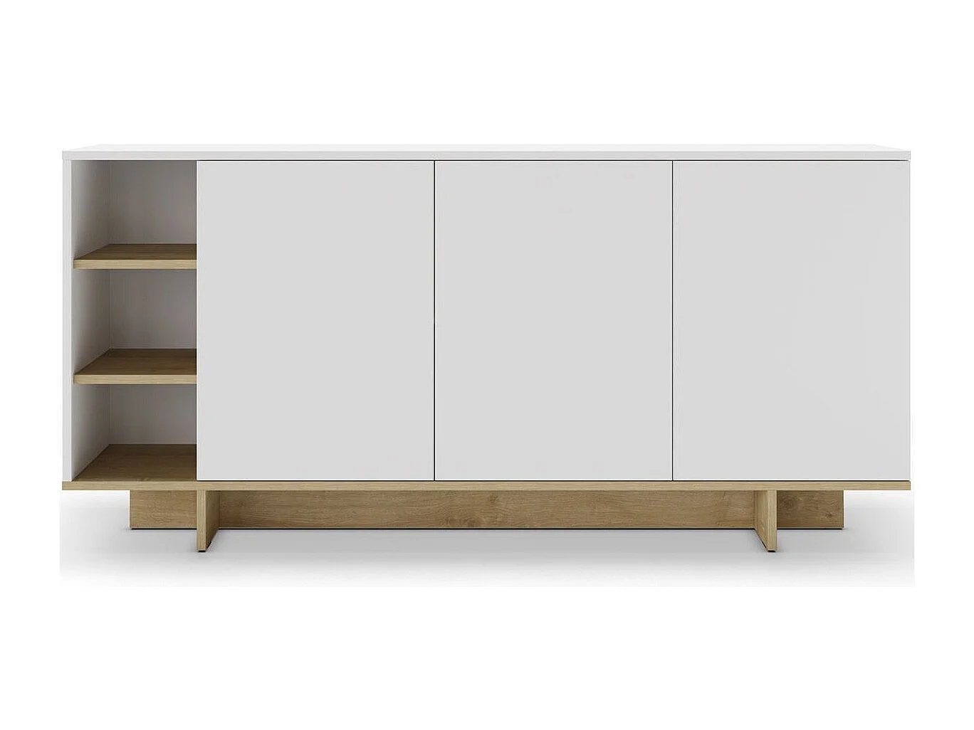 Buffet 3 portes blanc et décor chêne 170 cm - Alicia