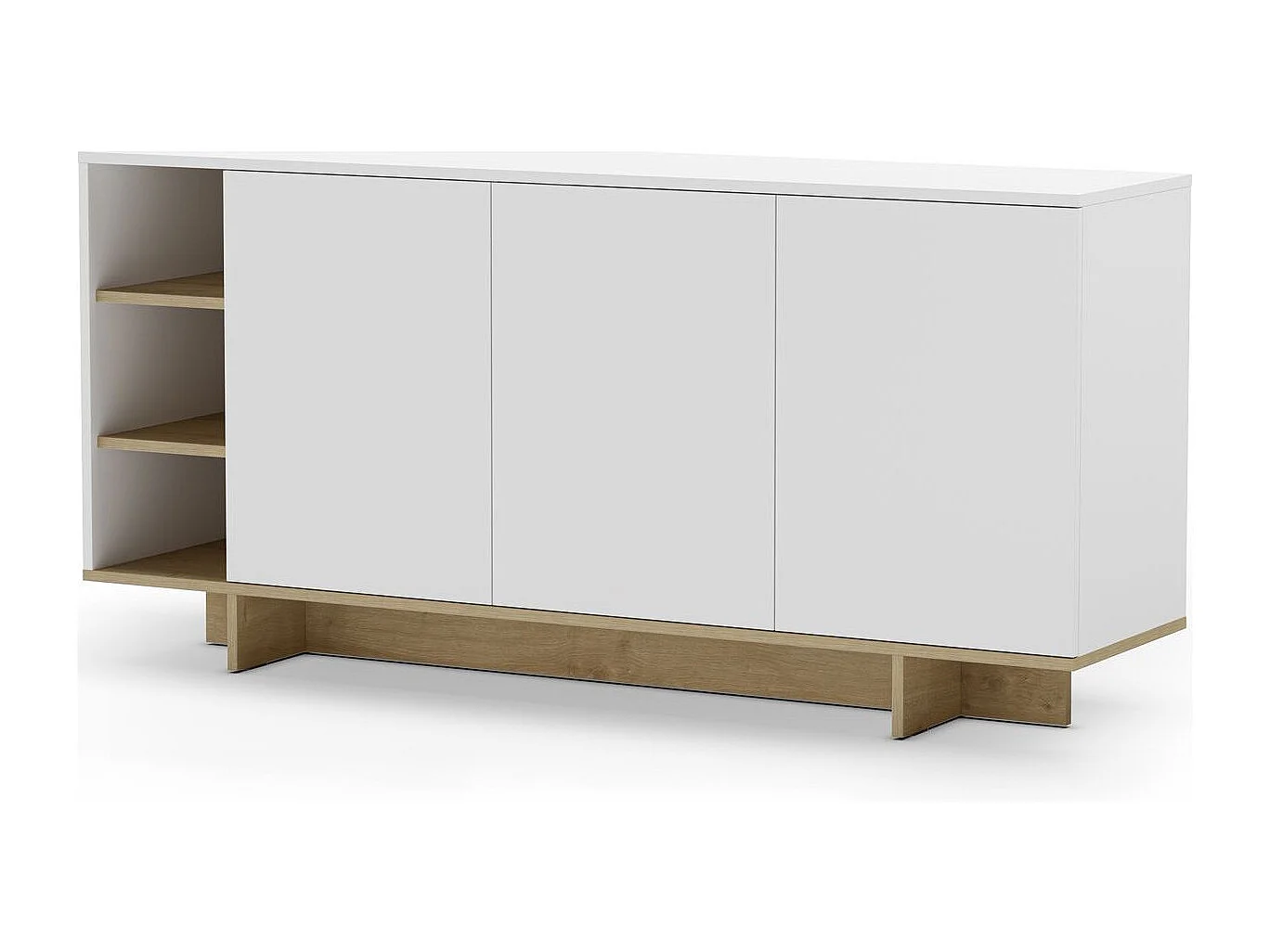 Buffet 3 portes blanc et décor chêne 170 cm - Alicia