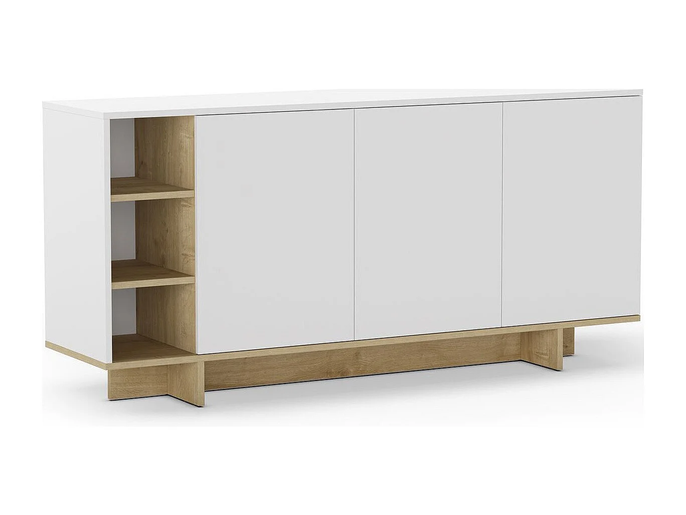 Buffet 3 portes blanc et décor chêne 170 cm - Alicia