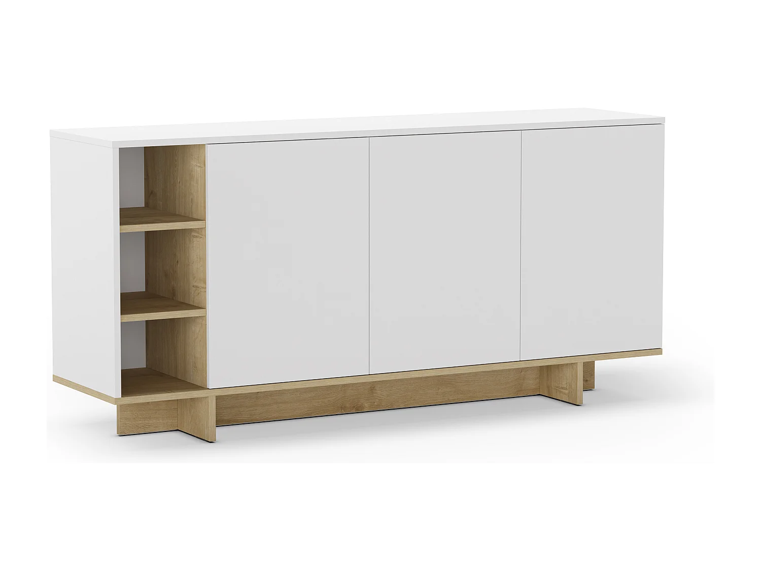 Buffet 3 portes blanc et décor chêne 170 cm - Alicia