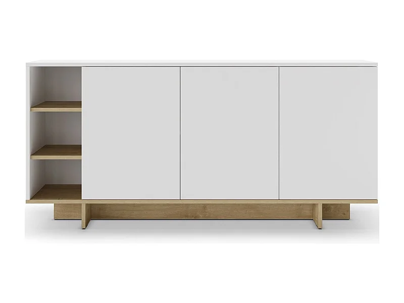 Buffet 3 portes blanc et décor chêne 170 cm - Alicia