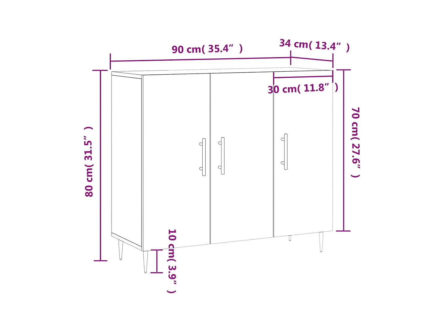 Sideboard Schwarz 90x34x80 cm Holzwerkstoff