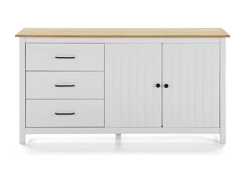 Buffet 2 portes 3 tiroirs en bois massif blanc 150 cm - Ida