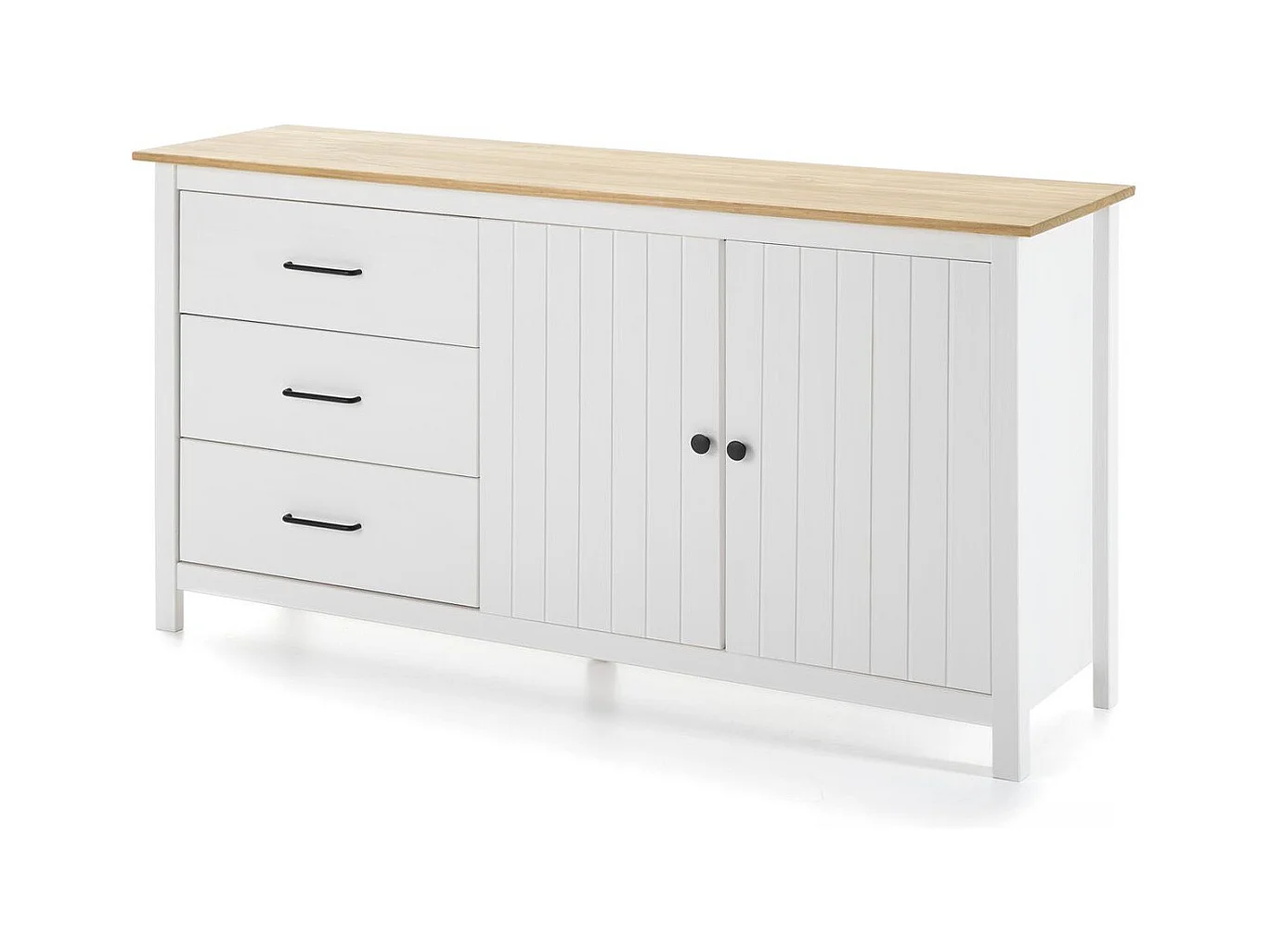 Buffet 2 portes 3 tiroirs en bois massif blanc 150 cm - Ida