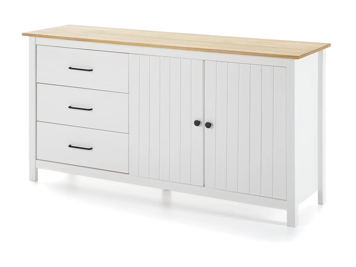Buffet 2 portes 3 tiroirs en bois massif blanc 150 cm - Ida