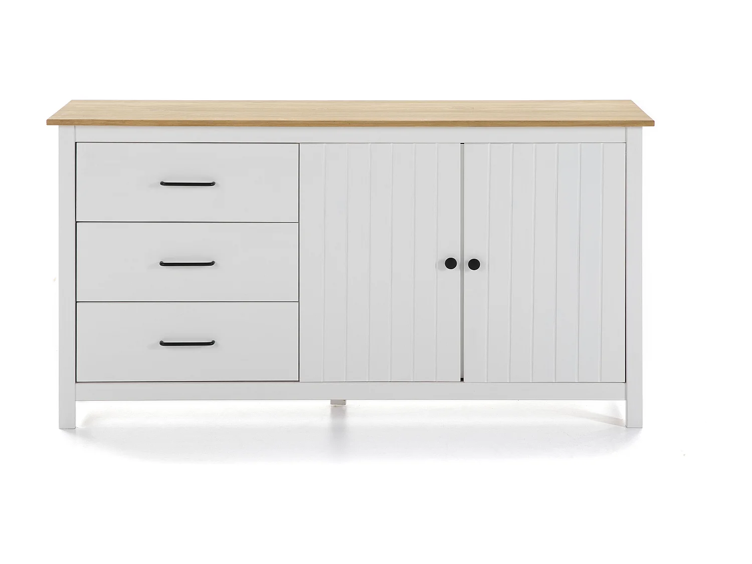Buffet 2 portes 3 tiroirs en bois massif blanc 150 cm - Ida