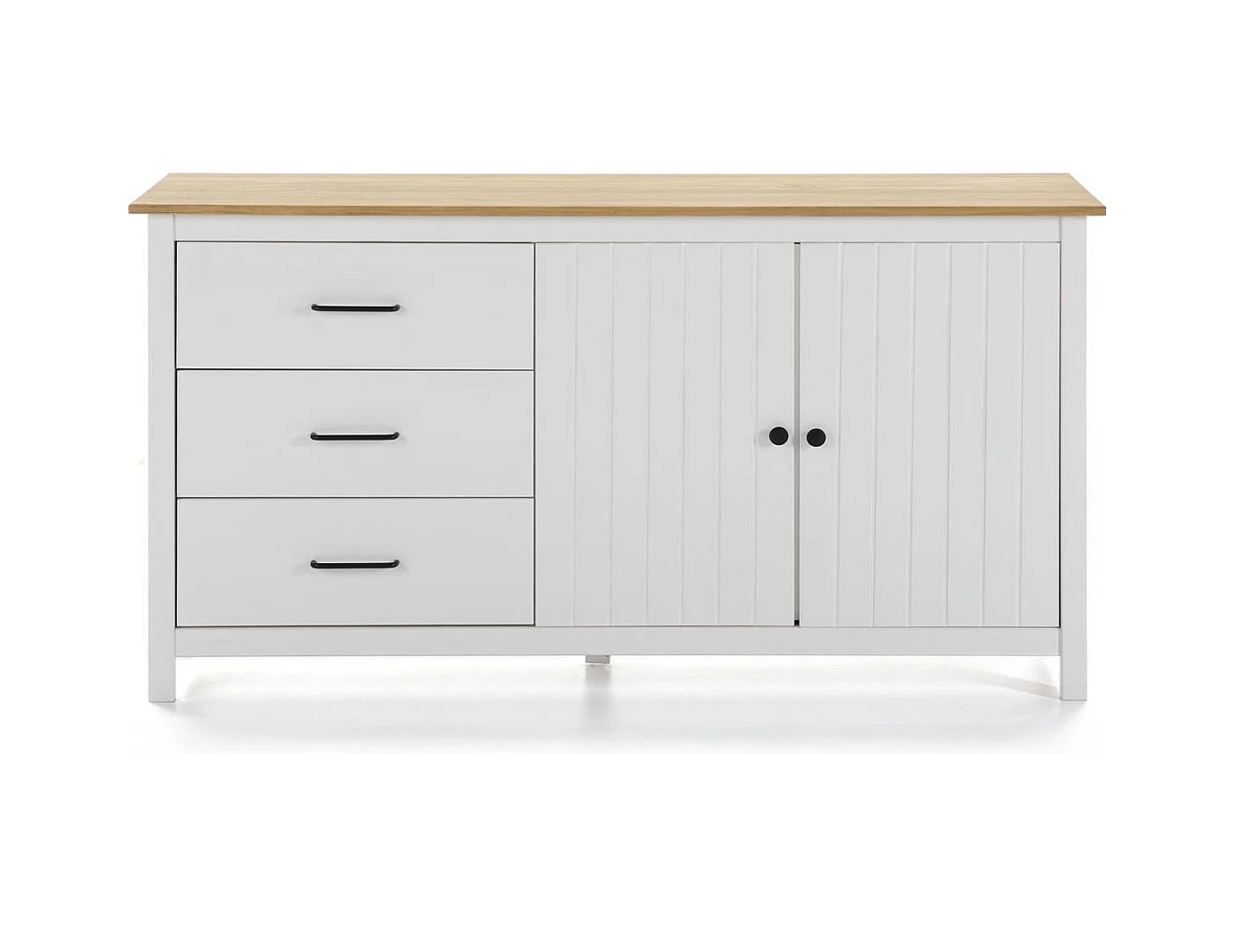 Buffet 2 portes 3 tiroirs en bois massif blanc 150 cm - Ida