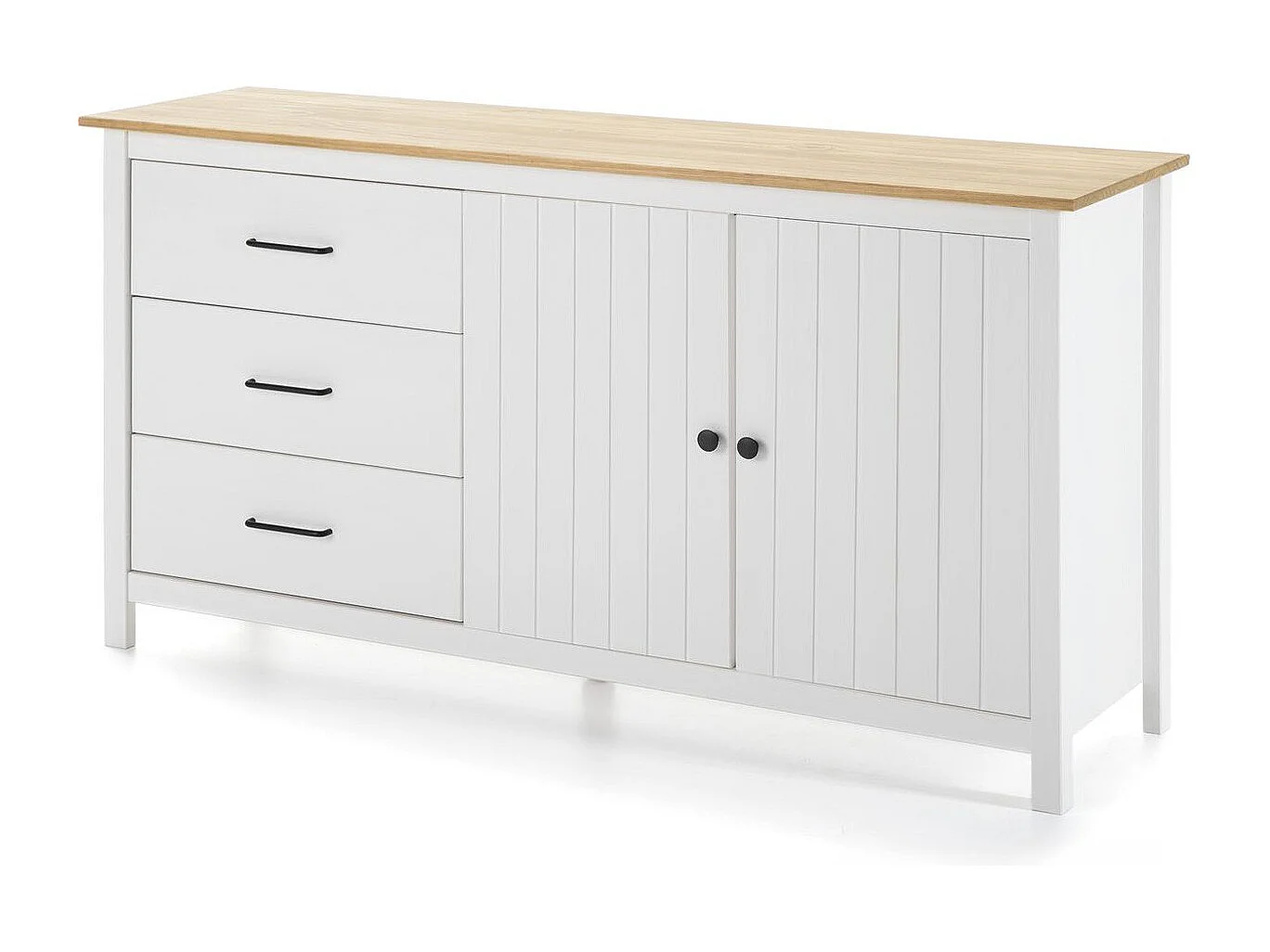 Buffet 2 portes 3 tiroirs en bois massif blanc 150 cm - Ida