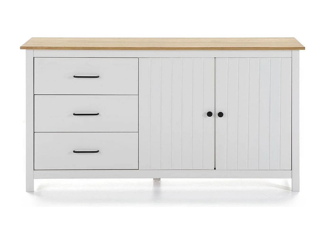 Buffet 2 portes 3 tiroirs en bois massif blanc 150 cm - Ida