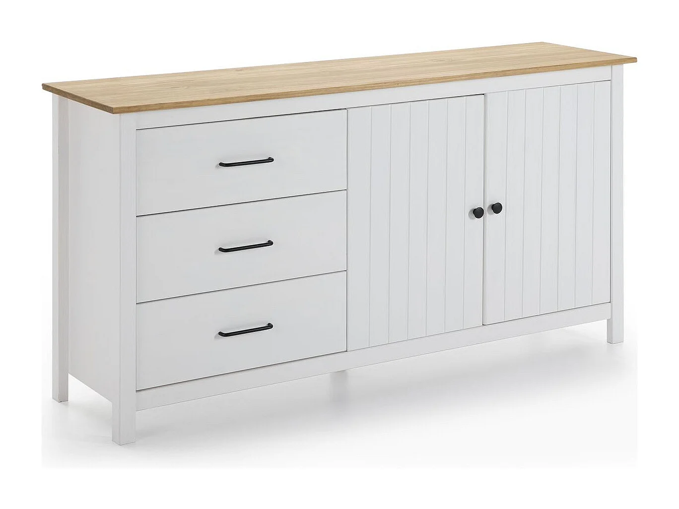 Buffet 2 portes 3 tiroirs en bois massif blanc 150 cm - Ida