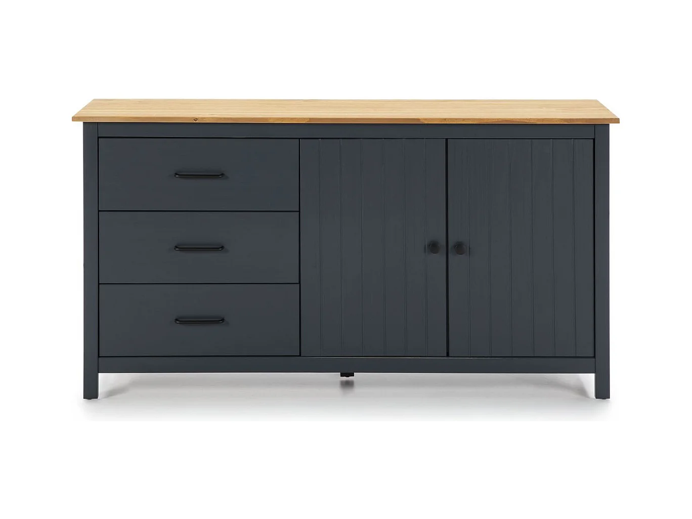 Buffet 2 portes 3 tiroirs en bois massif bleu 150 cm - Ida