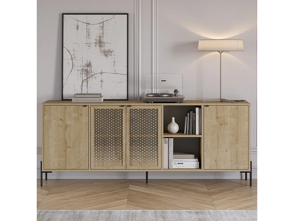 Buffet 4 portes effet chêne 200 cm - Corto