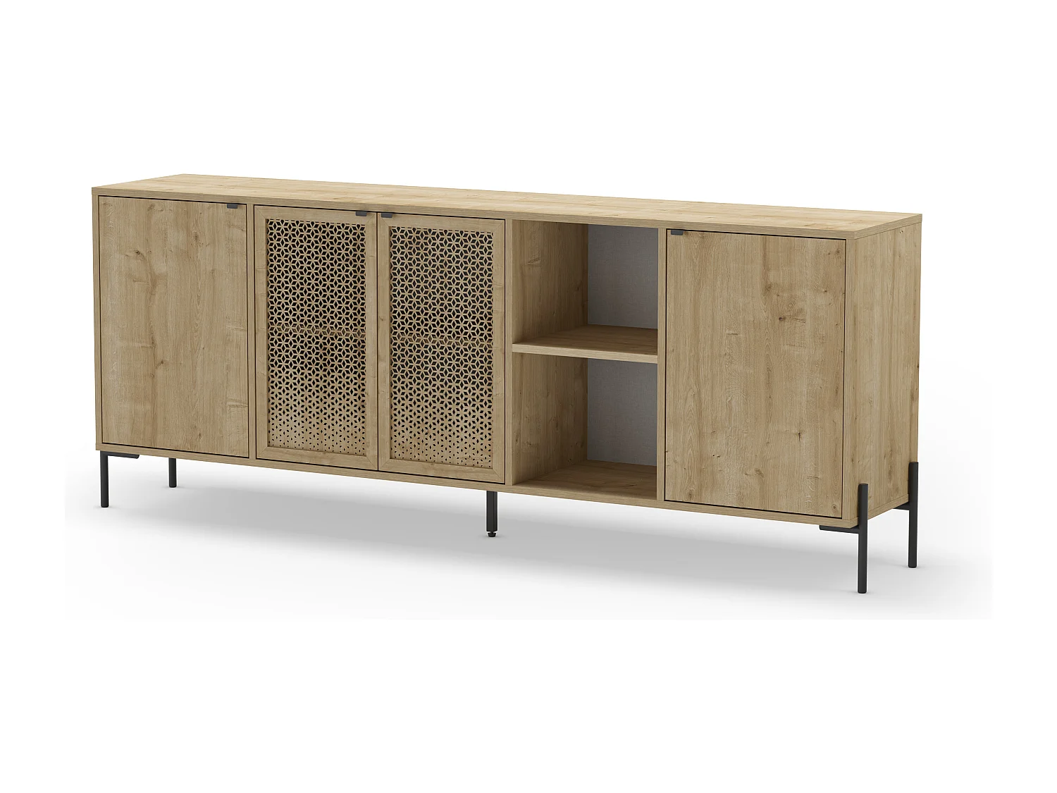 Buffet 4 portes effet chêne 200 cm - Corto