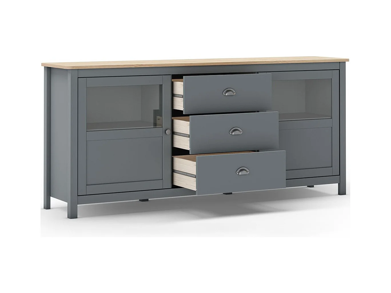 Buffet 2 portes 3 tiroirs en bois massif vert kaki 180 cm- Macha