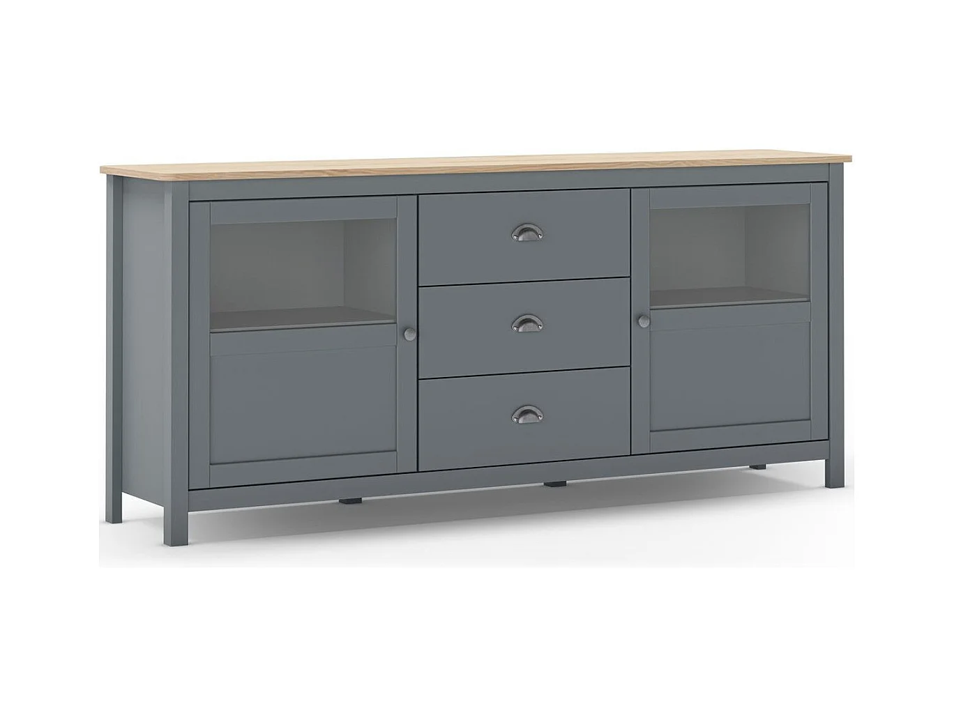 Buffet 2 portes 3 tiroirs en bois massif vert kaki 180 cm- Macha