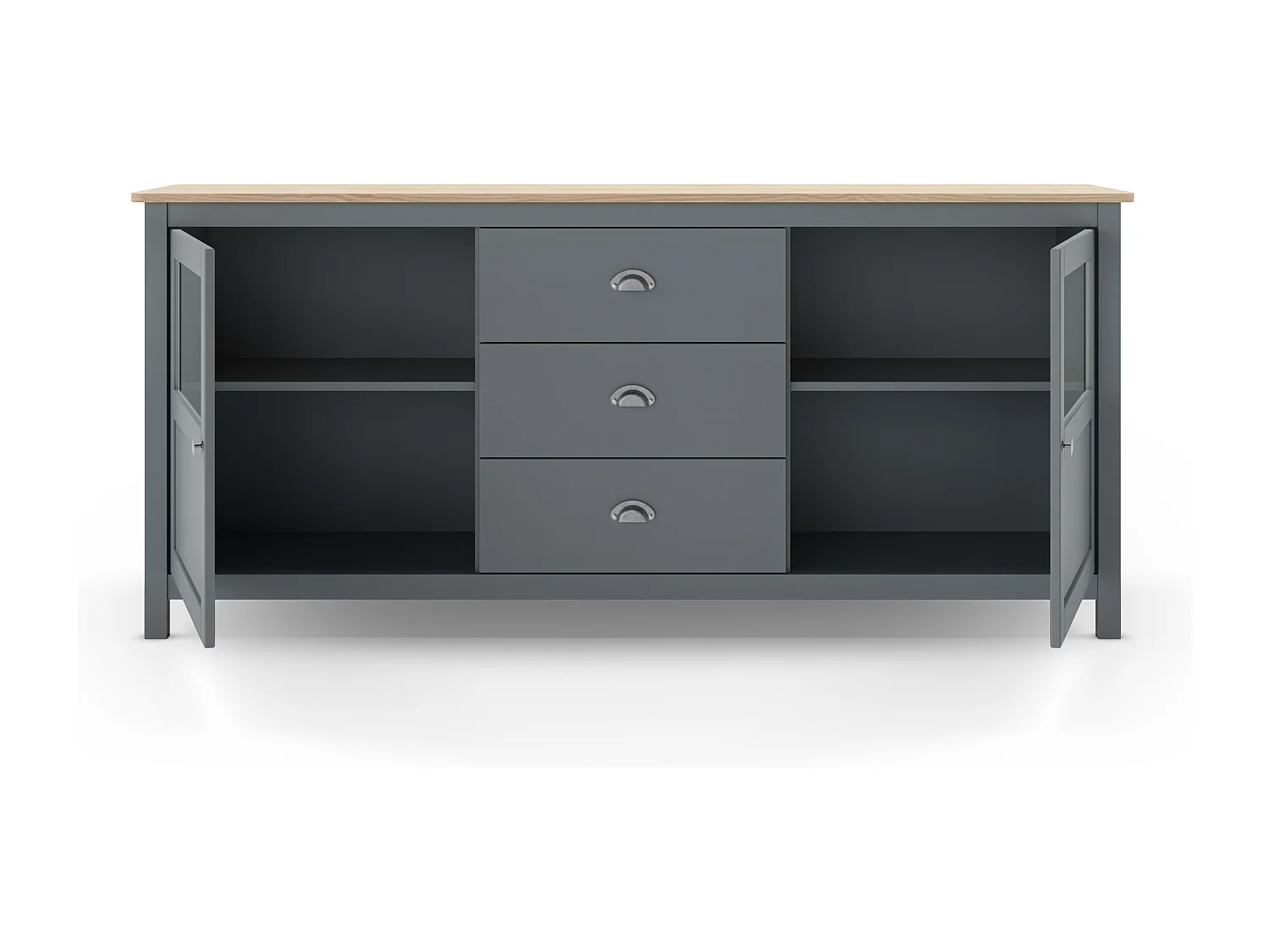 Buffet 2 portes 3 tiroirs en bois massif vert kaki 180 cm- Macha