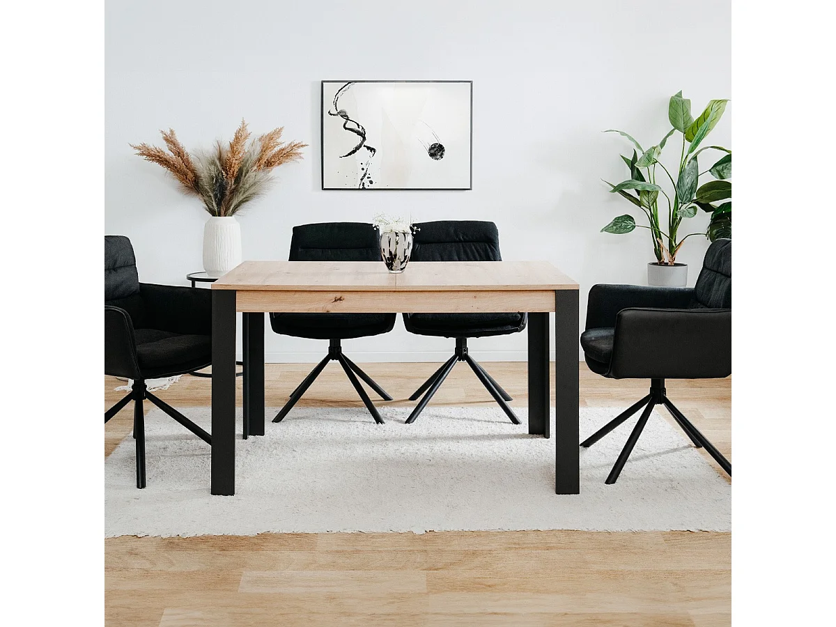Table à manger extensible noir et effet chêne 4 à 6 personnes 100/150 cm - Ted