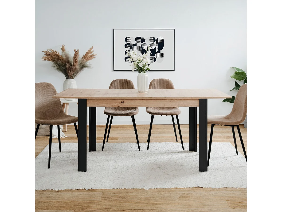 Table à manger extensible noir et effet chêne 4 à 6 personnes 100/150 cm - Ted