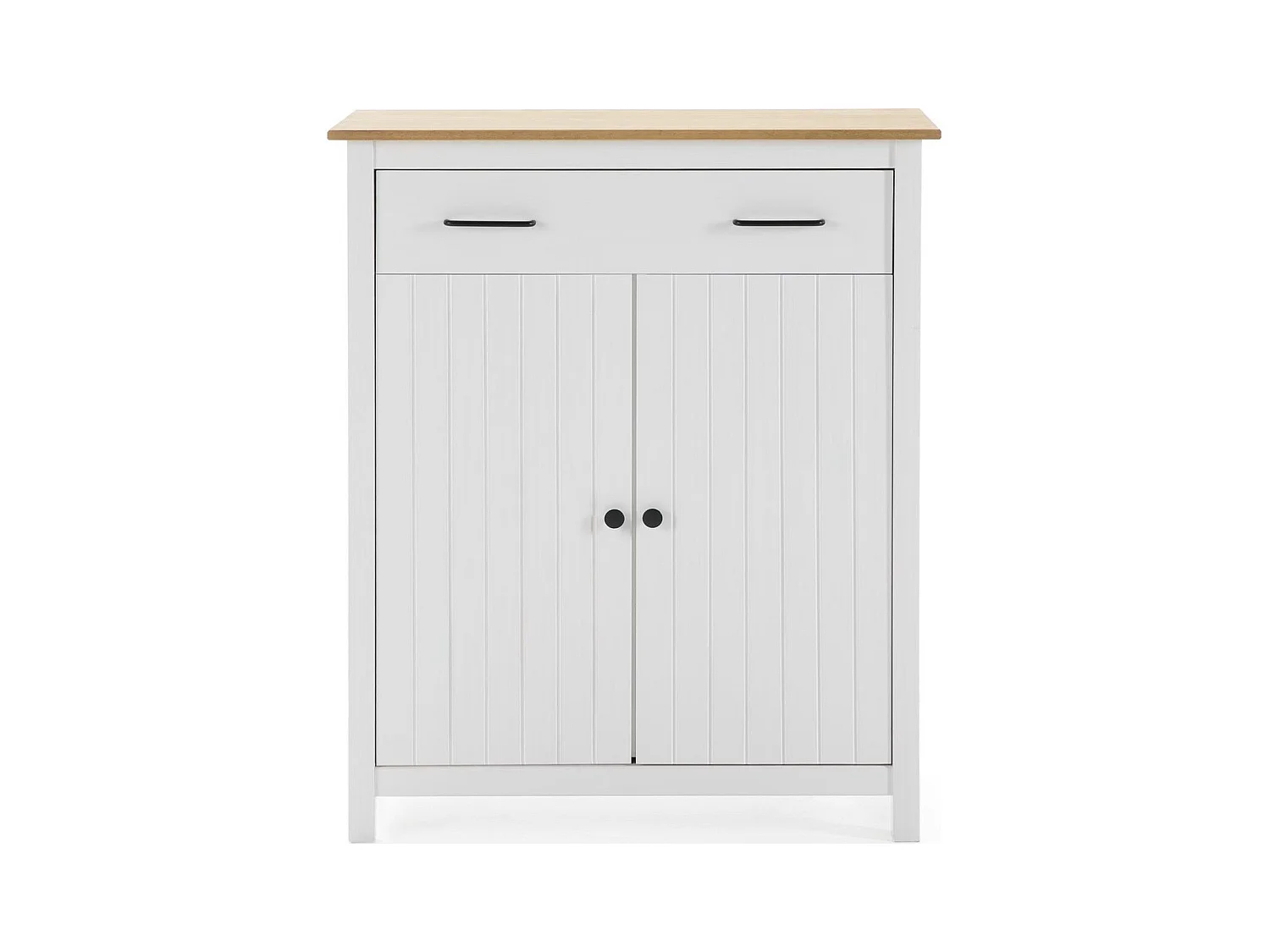 Buffet 2 portes 1 tiroir en bois massif blanc 90 cm - Ida