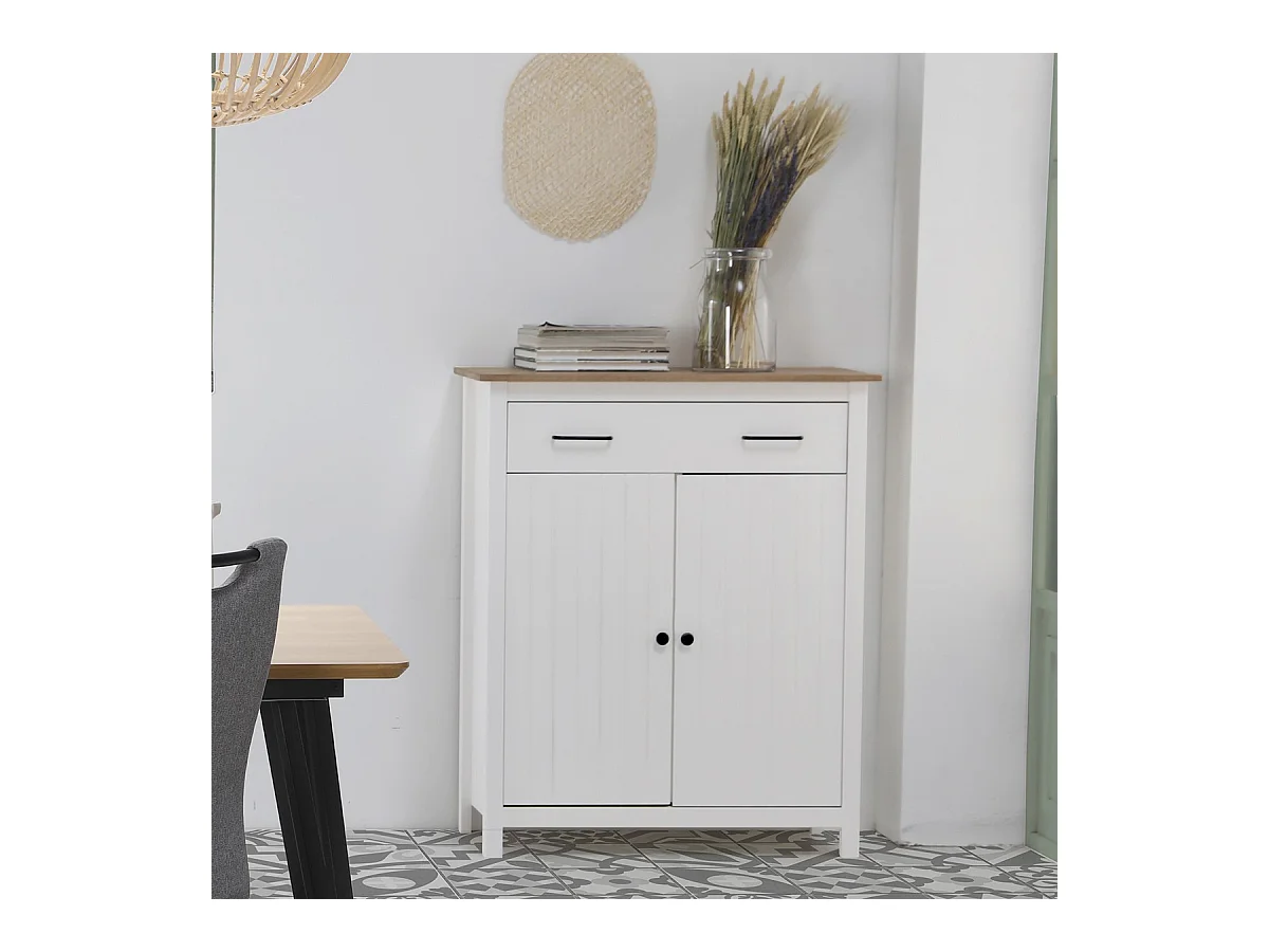 Buffet 2 portes 1 tiroir en bois massif blanc 90 cm - Ida