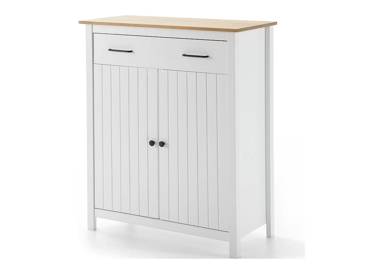 Buffet 2 portes 1 tiroir en bois massif blanc 90 cm - Ida