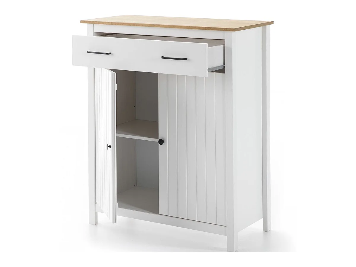 Buffet 2 portes 1 tiroir en bois massif blanc 90 cm - Ida