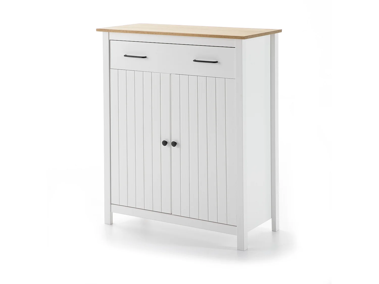 Buffet 2 portes 1 tiroir en bois massif blanc 90 cm - Ida