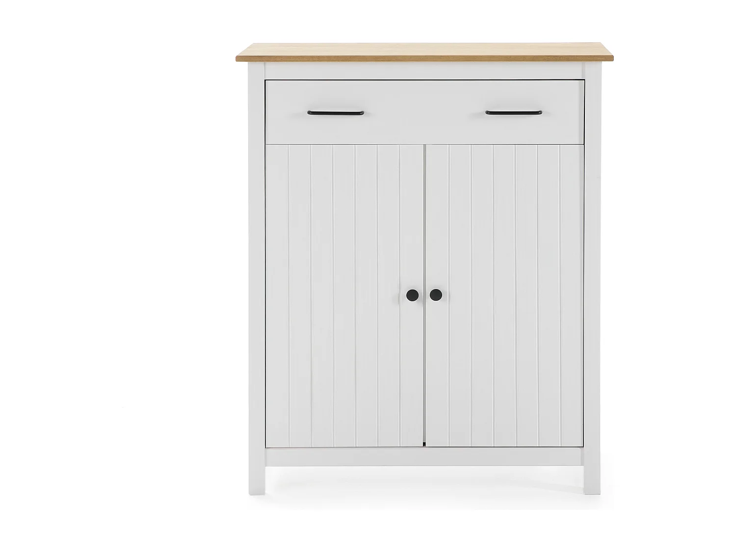 Buffet 2 portes 1 tiroir en bois massif blanc 90 cm - Ida