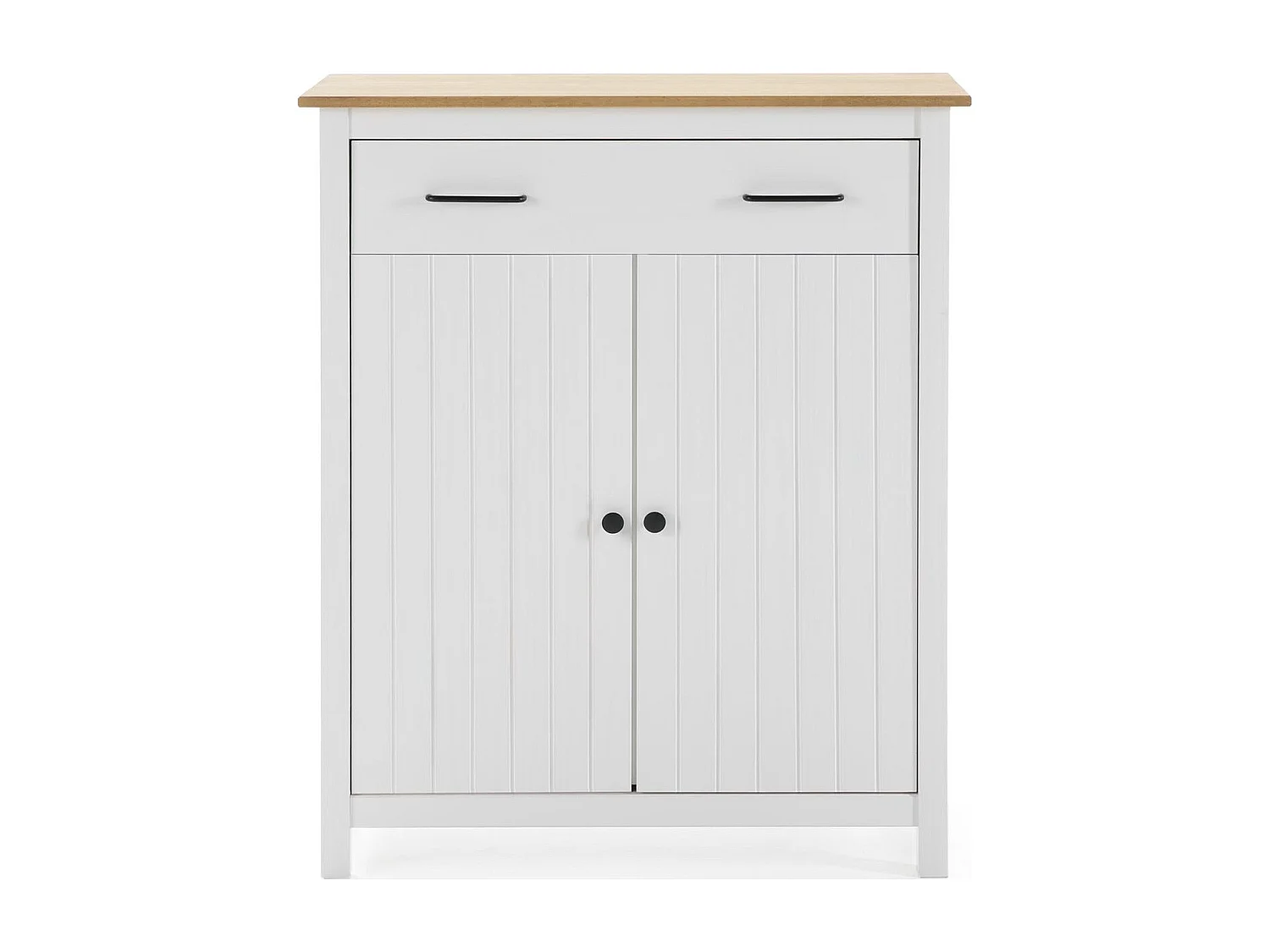 Buffet 2 portes 1 tiroir en bois massif blanc 90 cm - Ida