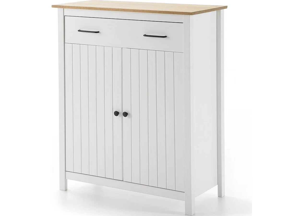 Buffet 2 portes 1 tiroir en bois massif blanc 90 cm - Ida