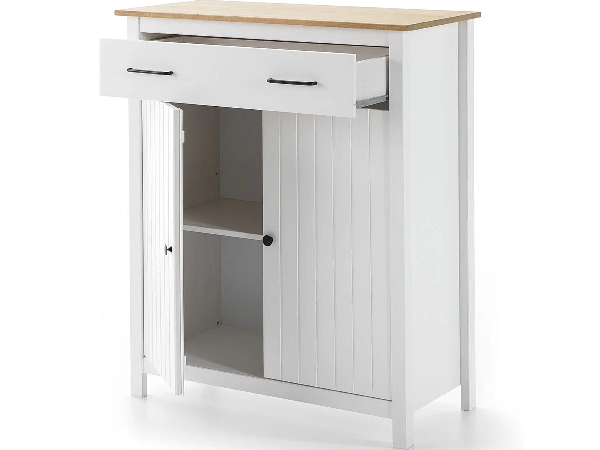 Buffet 2 portes 1 tiroir en bois massif blanc 90 cm - Ida