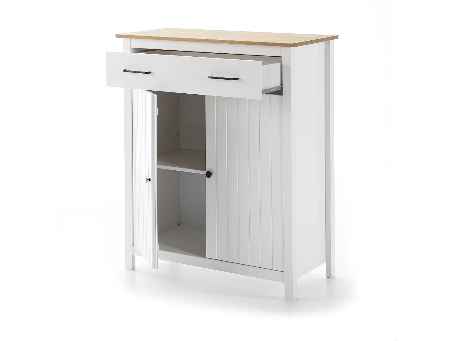 Buffet 2 portes 1 tiroir en bois massif blanc 90 cm - Ida