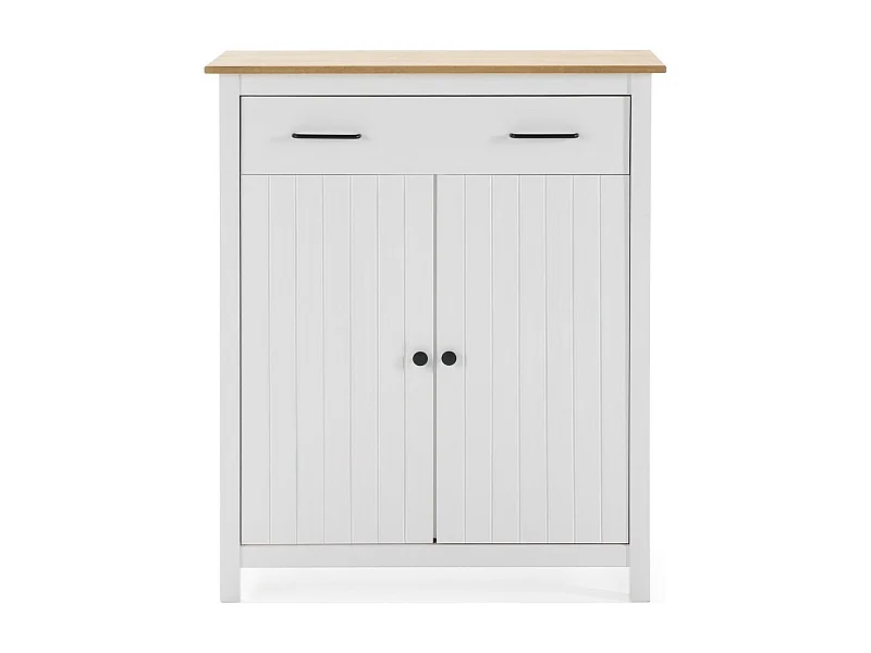 Buffet 2 portes 1 tiroir en bois massif blanc 90 cm - Ida