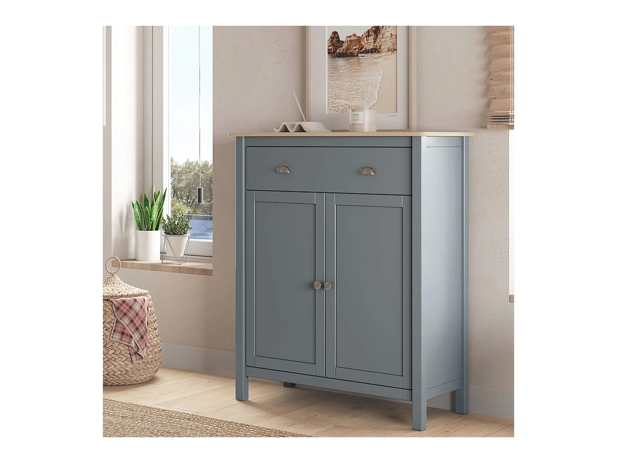 Buffet 2 portes 1 tiroir en bois massif vert kaki 90 cm - Macha