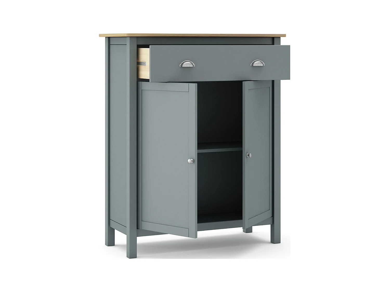 Buffet 2 portes 1 tiroir en bois massif vert kaki 90 cm - Macha