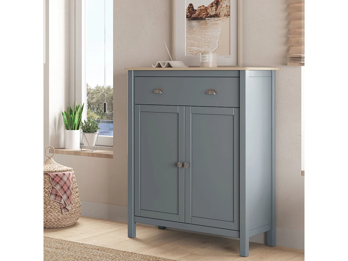 Buffet 2 portes 1 tiroir en bois massif vert kaki 90 cm - Macha