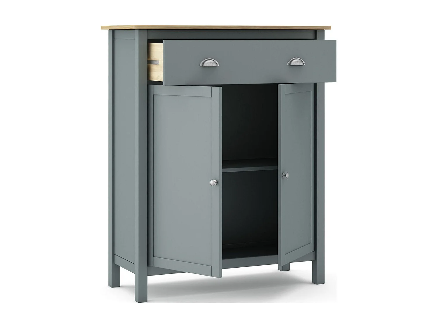 Buffet 2 portes 1 tiroir en bois massif vert kaki 90 cm - Macha