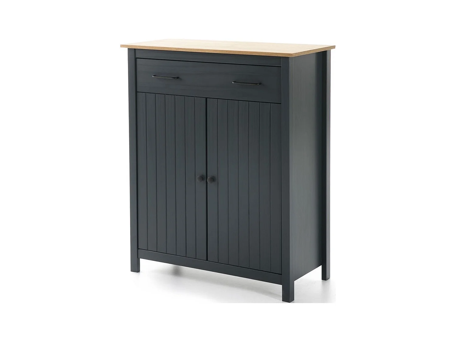 Buffet 2 portes 1 tiroir en bois massif bleu 90 cm - Ida