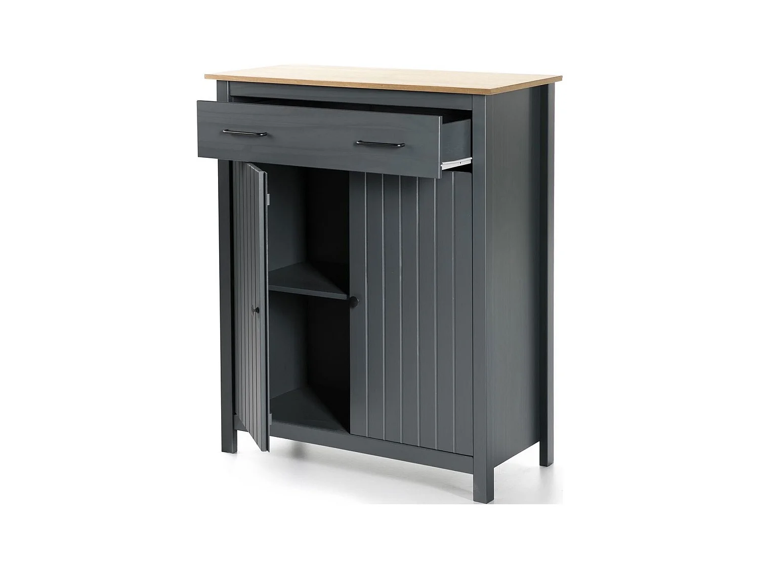 Buffet 2 portes 1 tiroir en bois massif bleu 90 cm - Ida